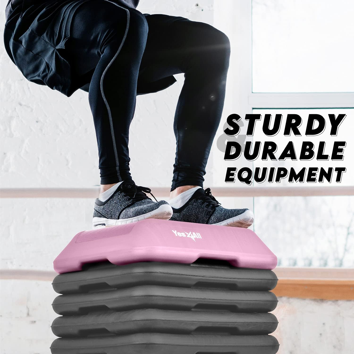 Yes4All Adjustable High Step Aerobic Platform with 4 Risers - Pink/Grey