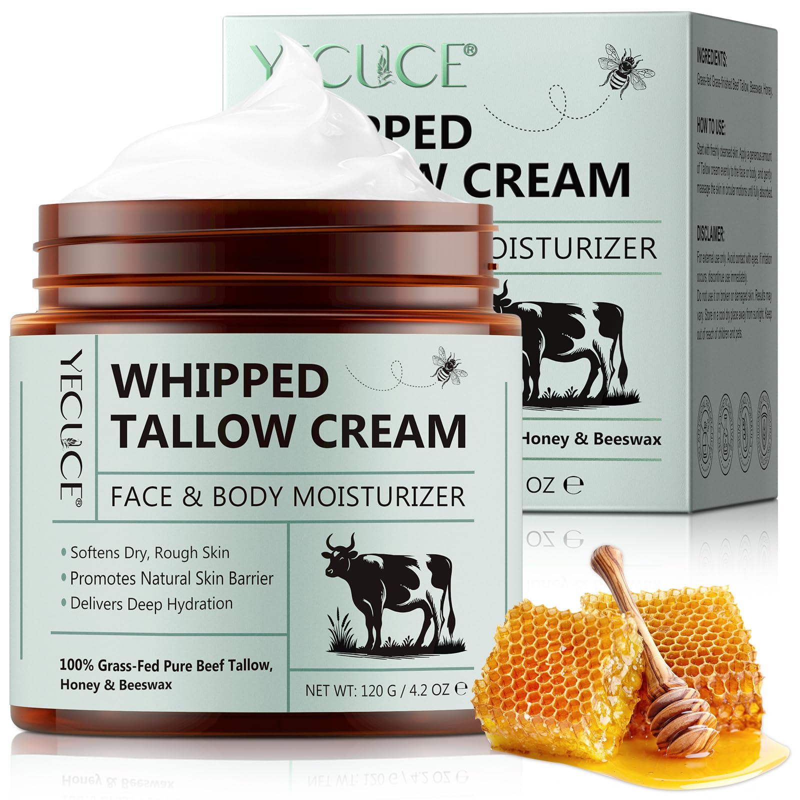 Grass-Fed Whipped Beef Tallow and Honey Balm Face Cream - 120g