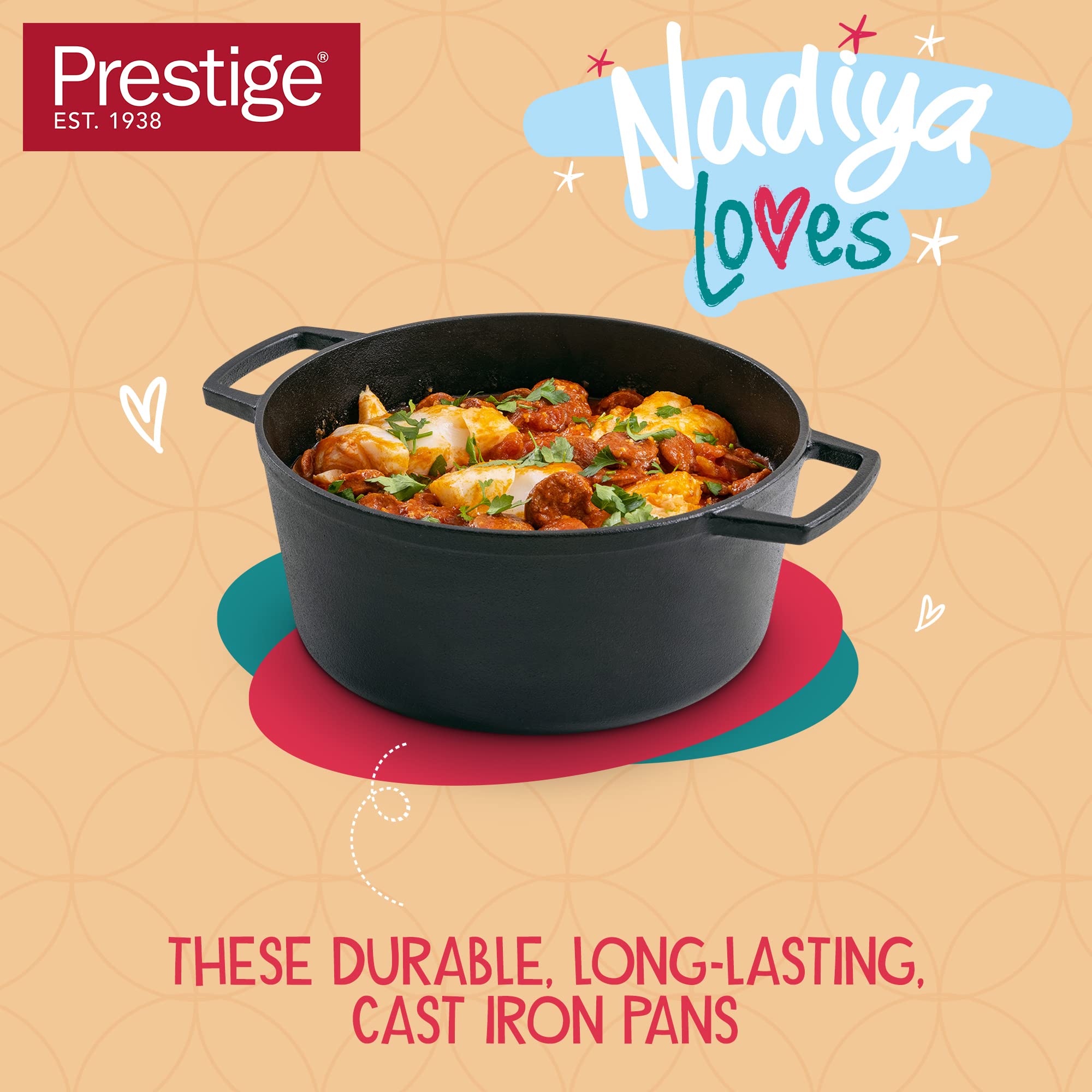 Prestige x Nadiya Cast Iron Casserole Dish | 4.5L Dutch Oven - Black