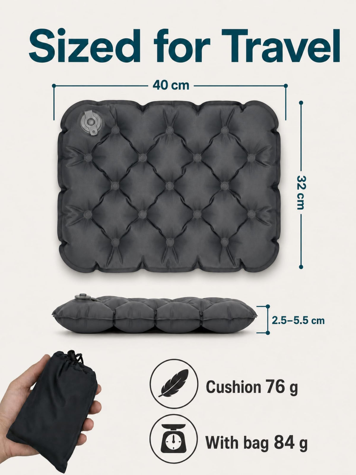 Napiture Inflatable Seat Cushion, Portable Foldable, 40×32×5.5 cm - image 5