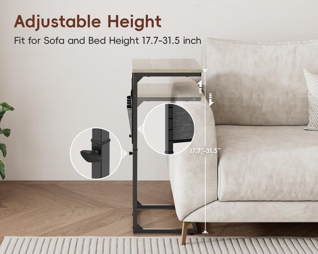 Vagusicc C-Shaped Side Table with Charging Station, Height Adjustable Sofa Side Table, Bedside Table, End Table for Small Spaces - image 4