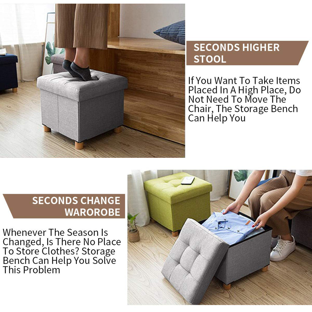 BRIAN & DANY Folding Storage Ottoman with Wood Legs - Light Gray Linen