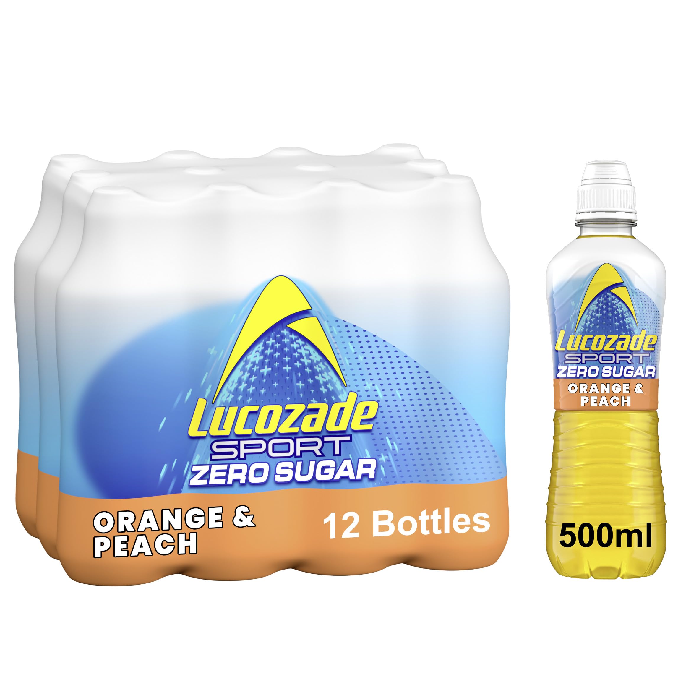 Lucozade Sport Zero Sugar Orange & Peach - 12x500ml Electrolyte Drink