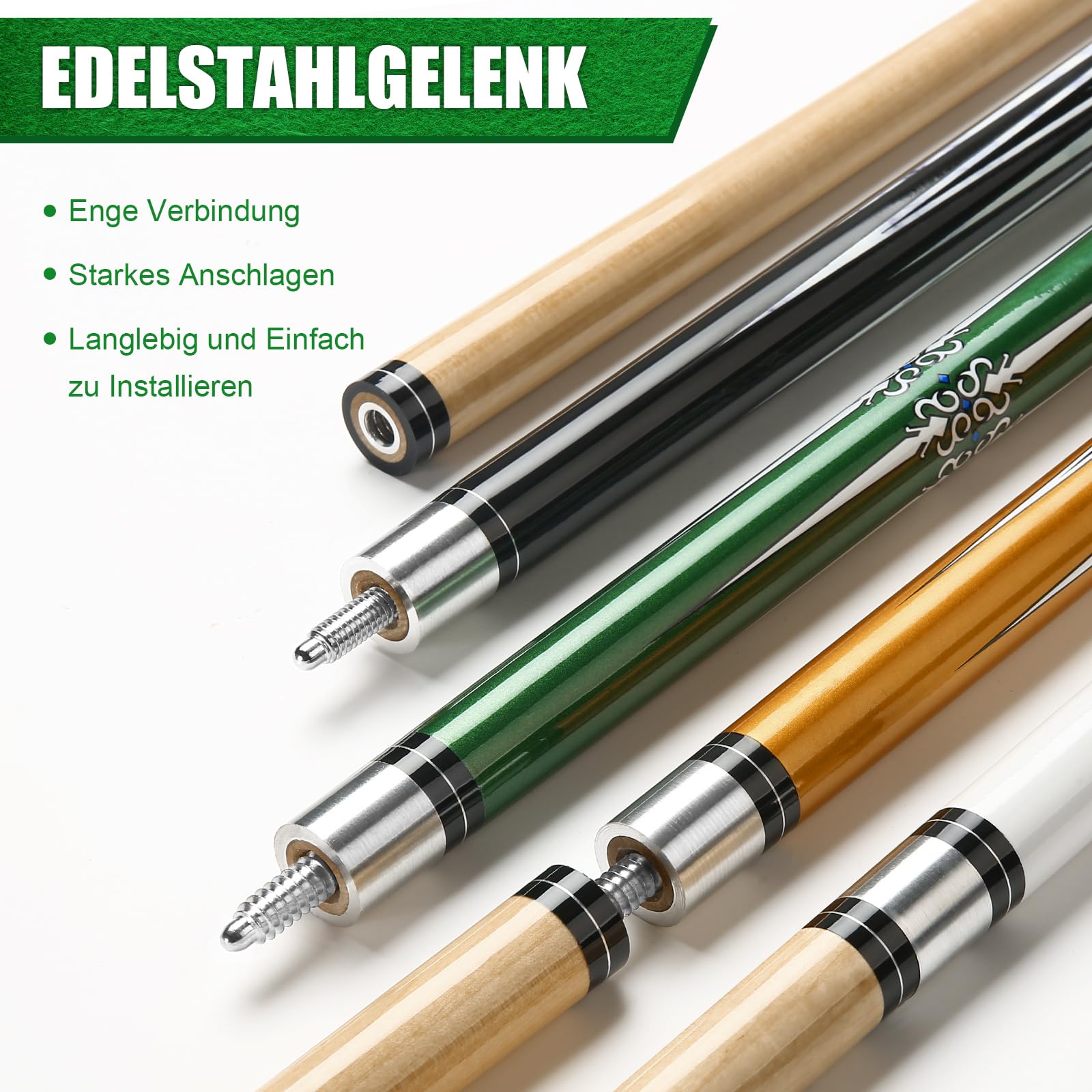 ASMPCUE 58 Inch Pool Cue Set of 4 | 19oz Maple Billiard Sticks with 13mm Tip
