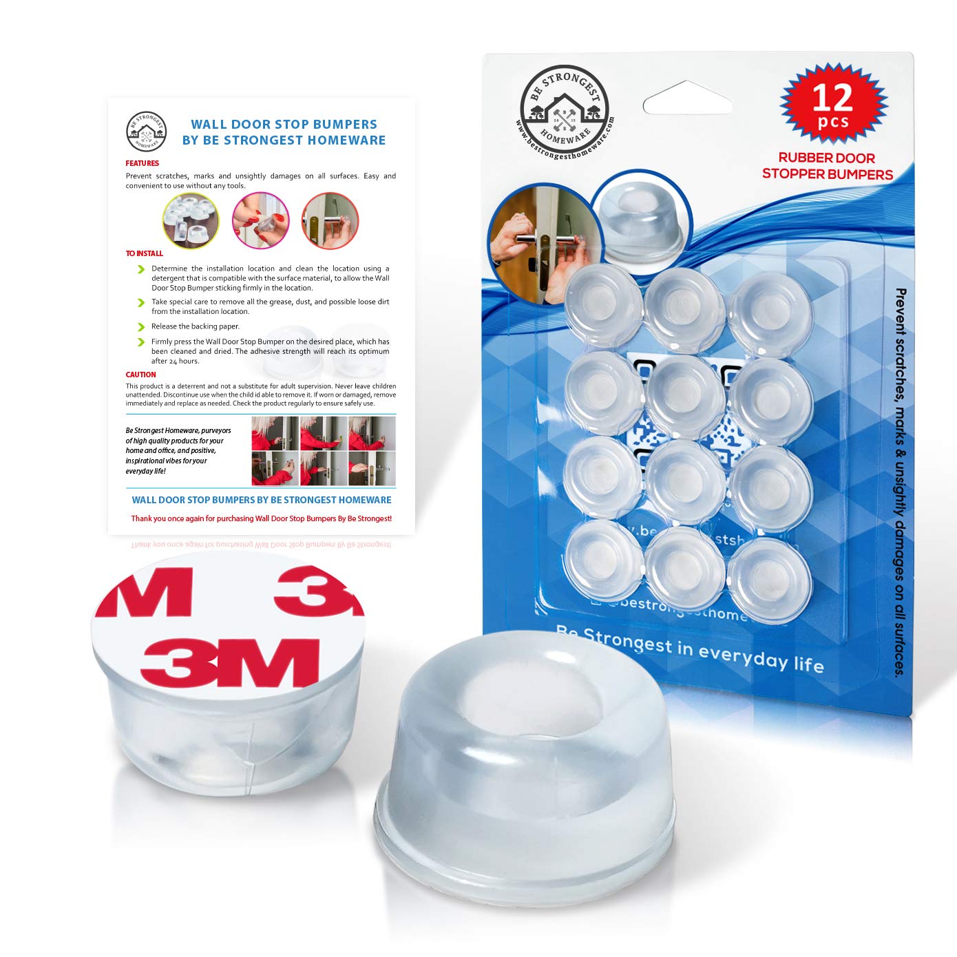 Clear Rubber Door Stopper - 12 Pack Self Adhesive Wall Guard