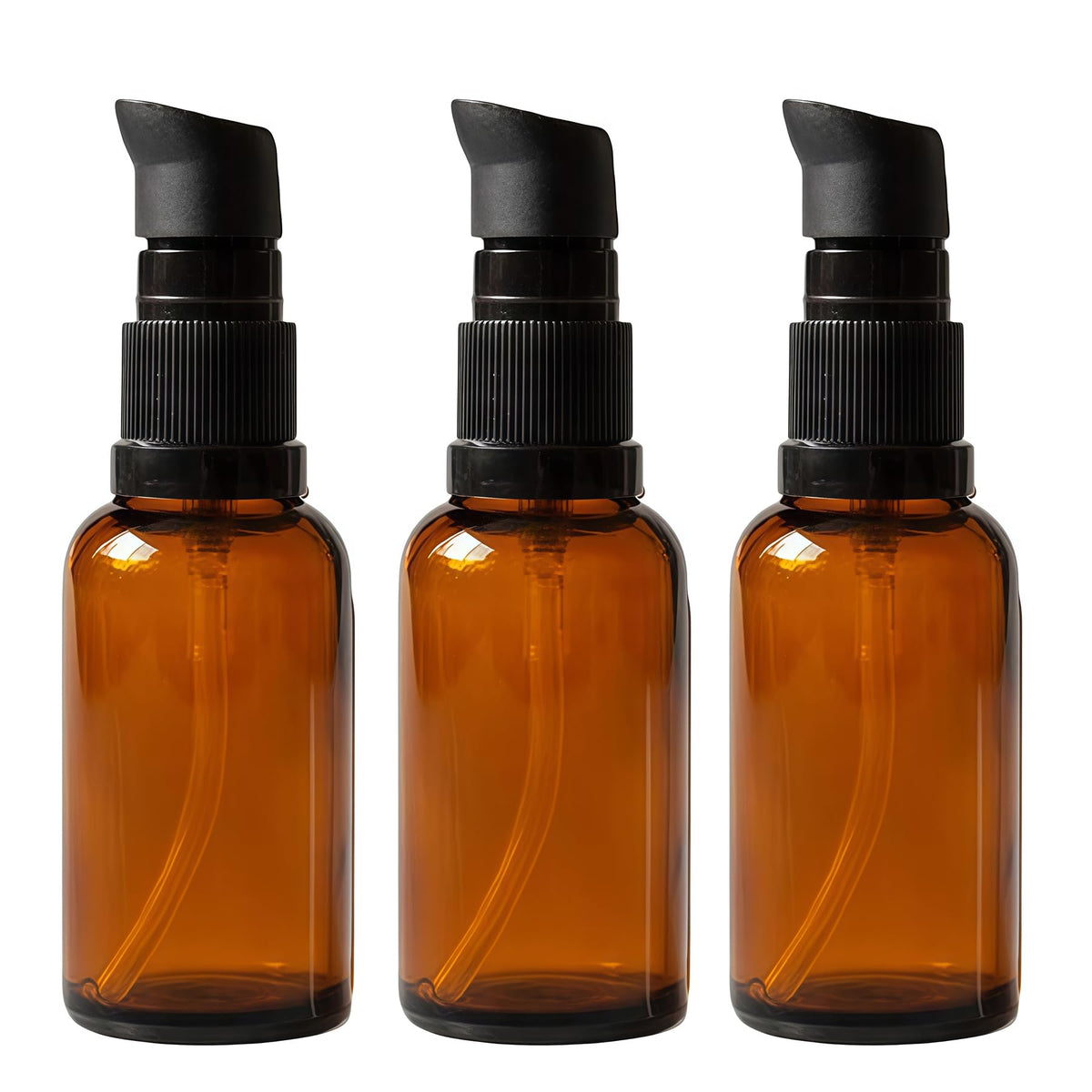 TUPANDY 3PCS 100ml/3.3oz Amber Glass Lotion Bottles Empty Refillable Cosmetic Makeup Travel Size Pump Dispenser Container Jars for Aromatherapy - image 1