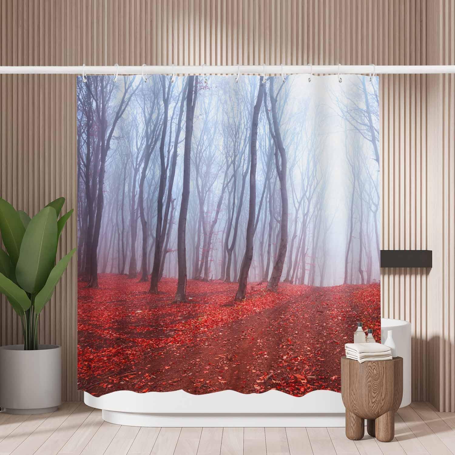 Mystic Red Leaves Shower Curtain | Mold Resistant Polyester