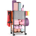 VINAEMO Yoga Mat Storage Rack - Home Gym Organizer with Hooks & Wheels
