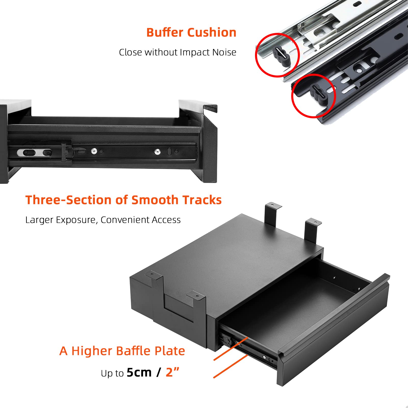 OSteed Large Under Desk Drawer – Metal Pull-out Storage Organizer, Black