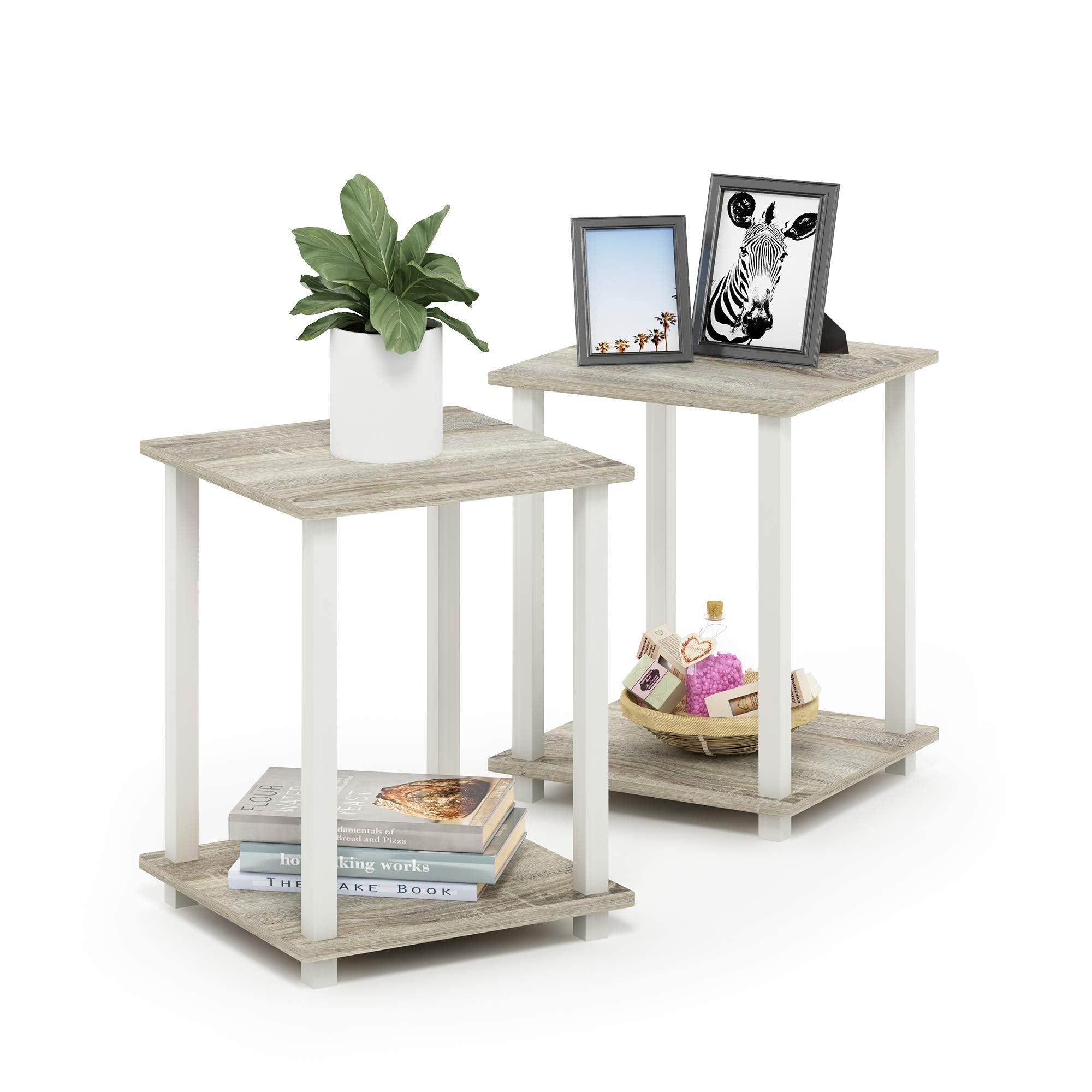 Furinno Simplistic 2-Tier Side Table Set of 2 | Sonoma Oak Nightstand