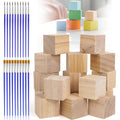16pc Unfinished Wooden Blocks – 5cm Solid Wood Cubes with Pens