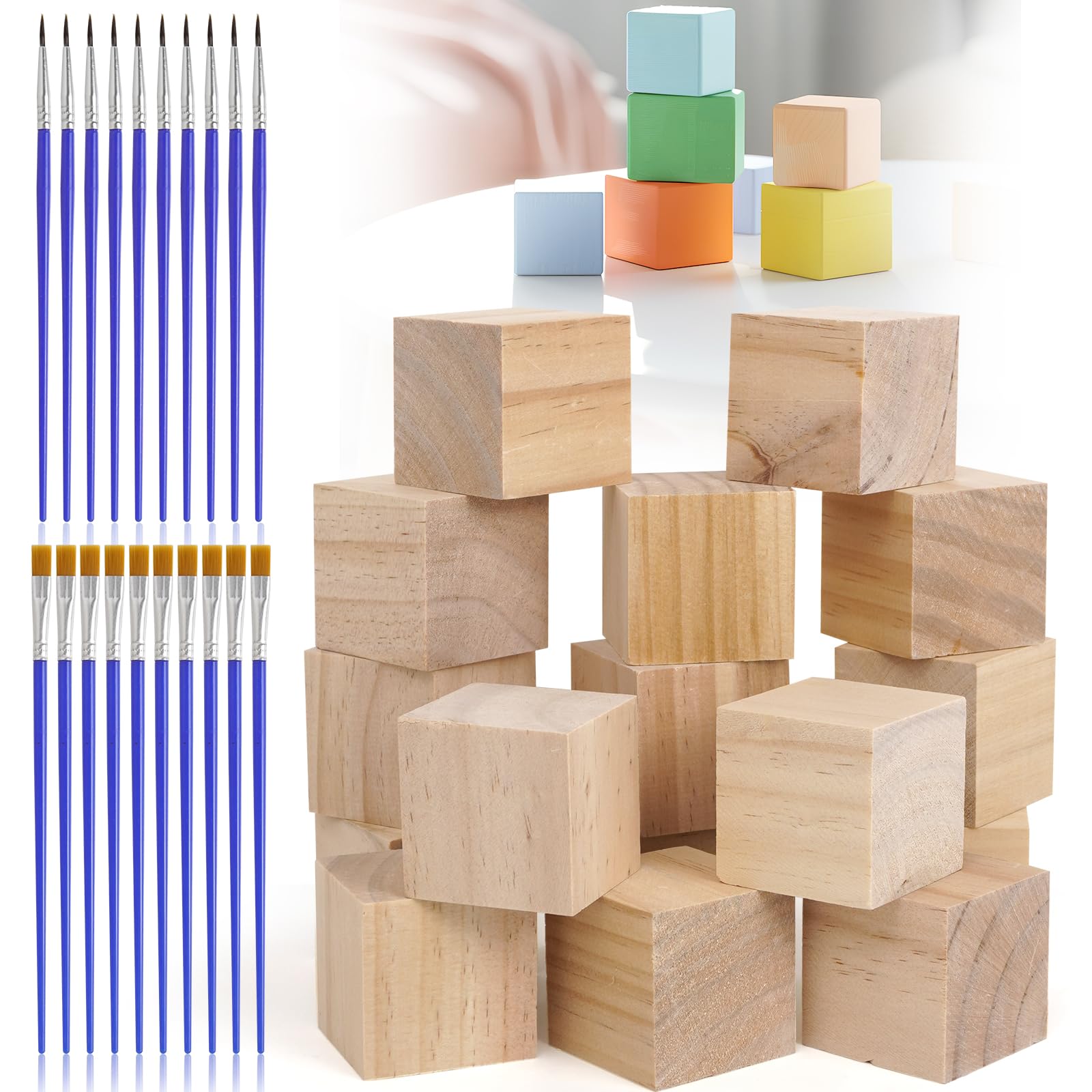16pc Unfinished Wooden Blocks – 5cm Solid Wood Cubes with Pens