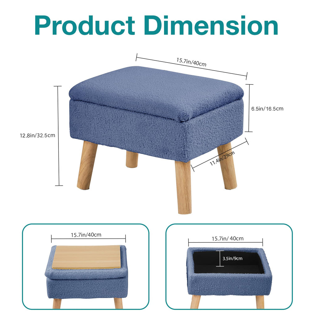 BRIAN & DANY Footstool Ottoman with Storage, Teddy Fleece Rectangle Storage Ottoman - image 2