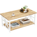 GreenForest 2-Tier Coffee Table | 100cm Oak Center Table with X-Frame