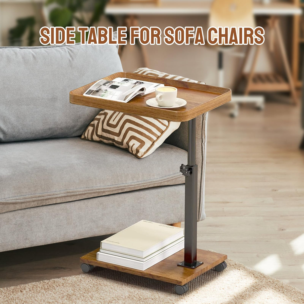 YYW Adjustable C Shaped Side Table with Wheels, 360° Swivel Sofa Table - image 2