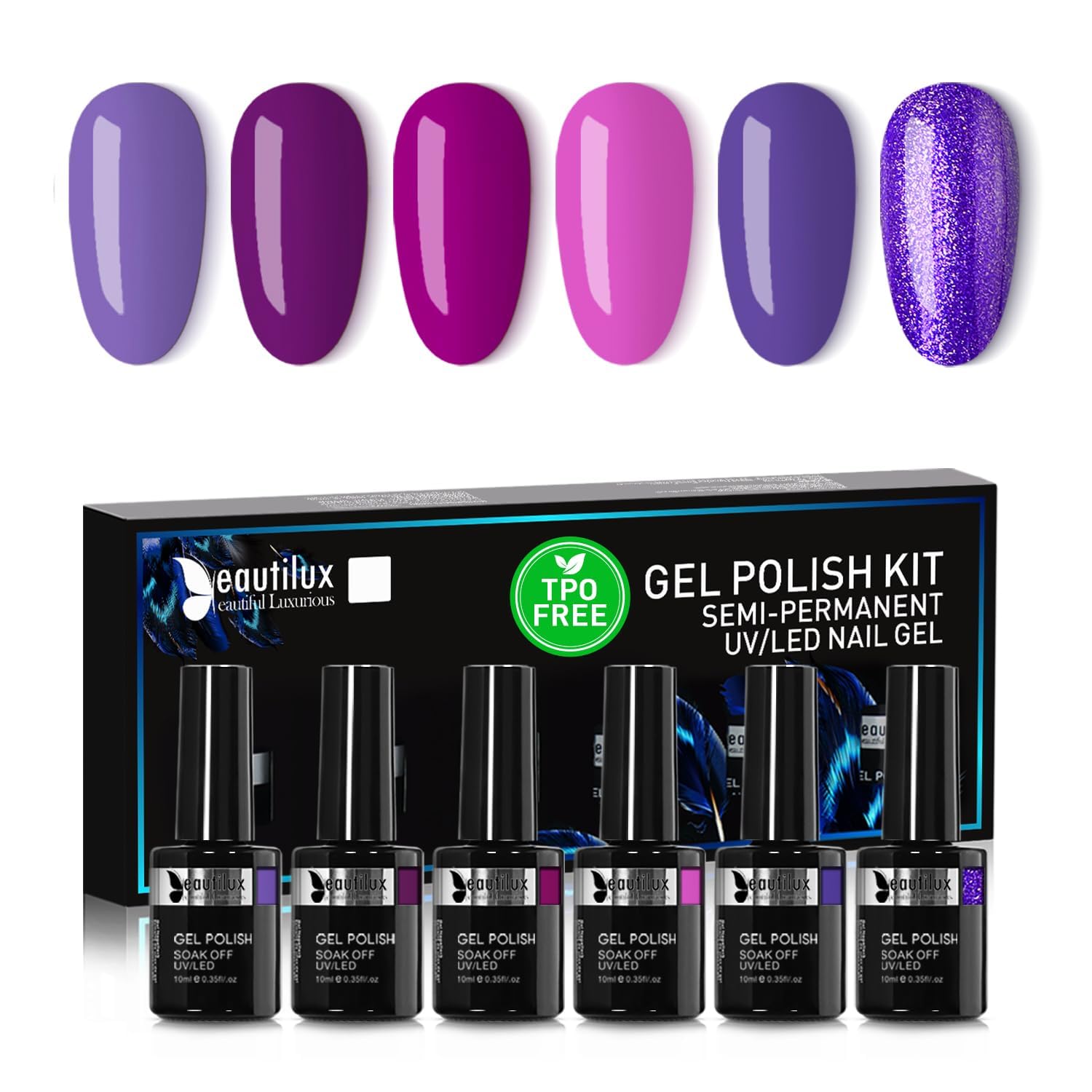 Beautilux HEMA Free Gel Nail Polish Set | 6 x 10ml UV LED Manicure