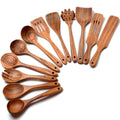 BOKALAKA 12-Piece Wooden Spoons for Cooking – Natural Teak Utensils Set