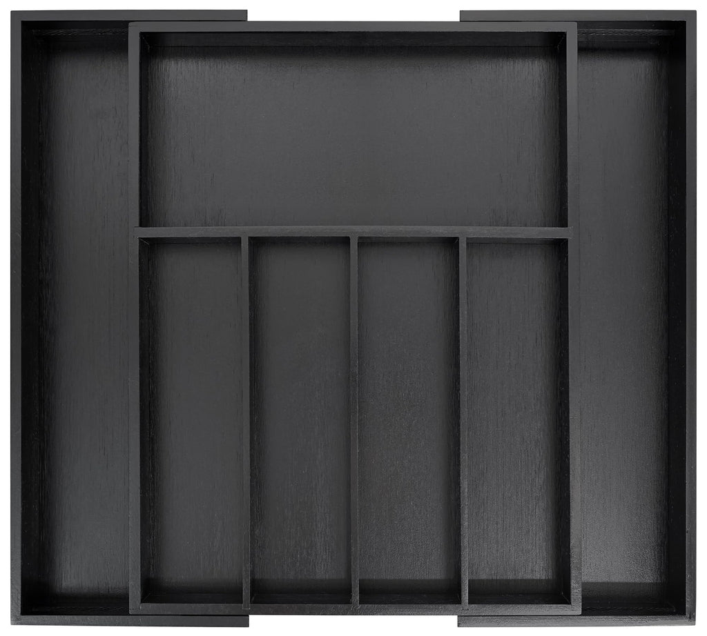 VaeFae Expandable Bamboo Drawer Organizer | 5-7 Slot Cutlery Tray - Black
