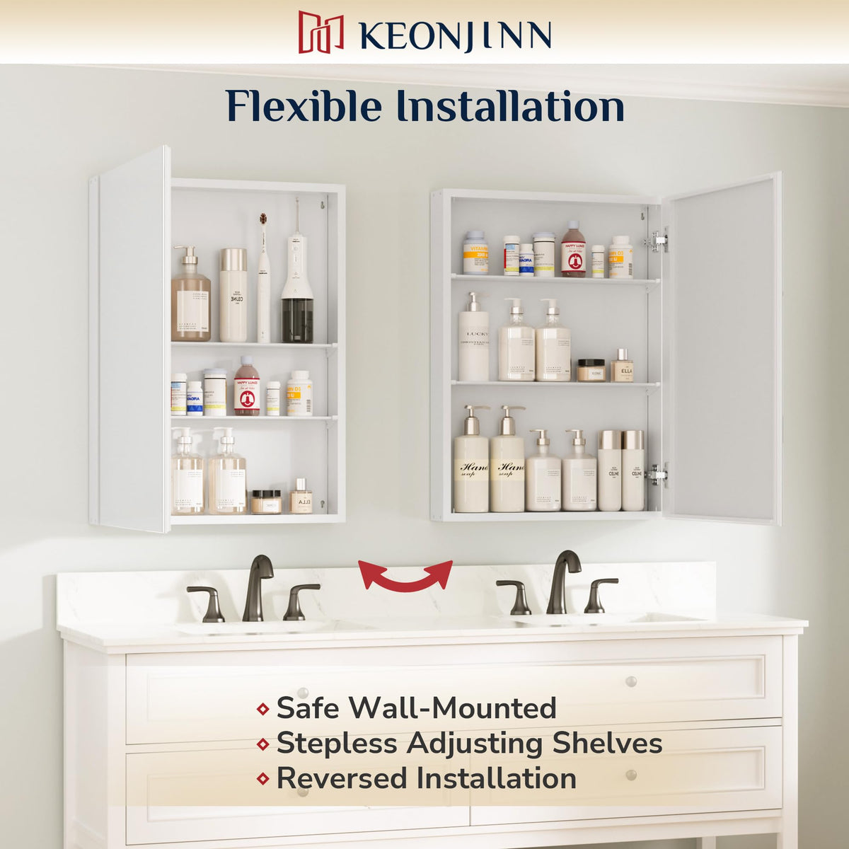 Keonjinn Bathroom Cabinets with Mirror - 75x65cm Aluminum bathroom Mirror Cabinets