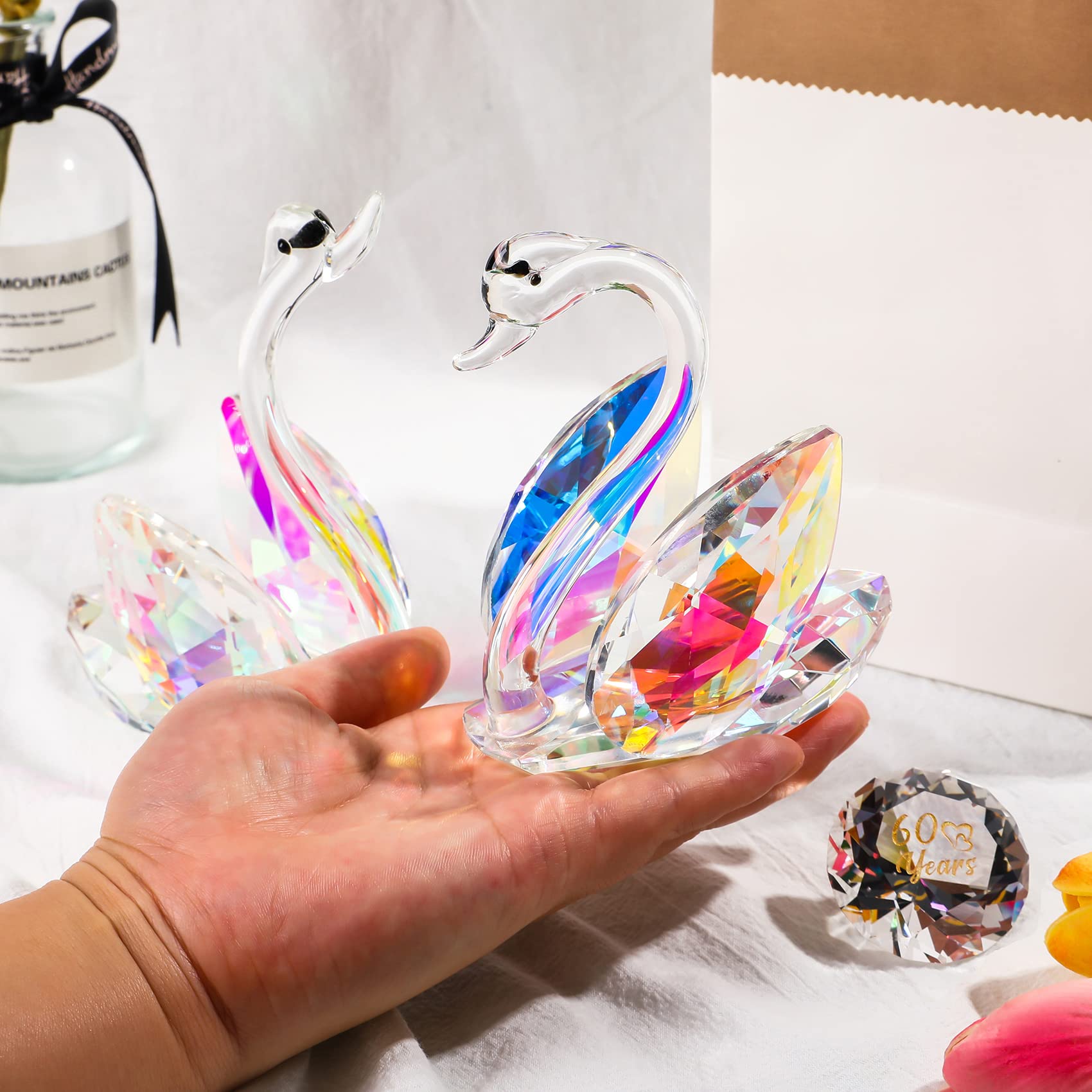 Crystal Swan 60th Anniversary Gift | Glass Figurine Set