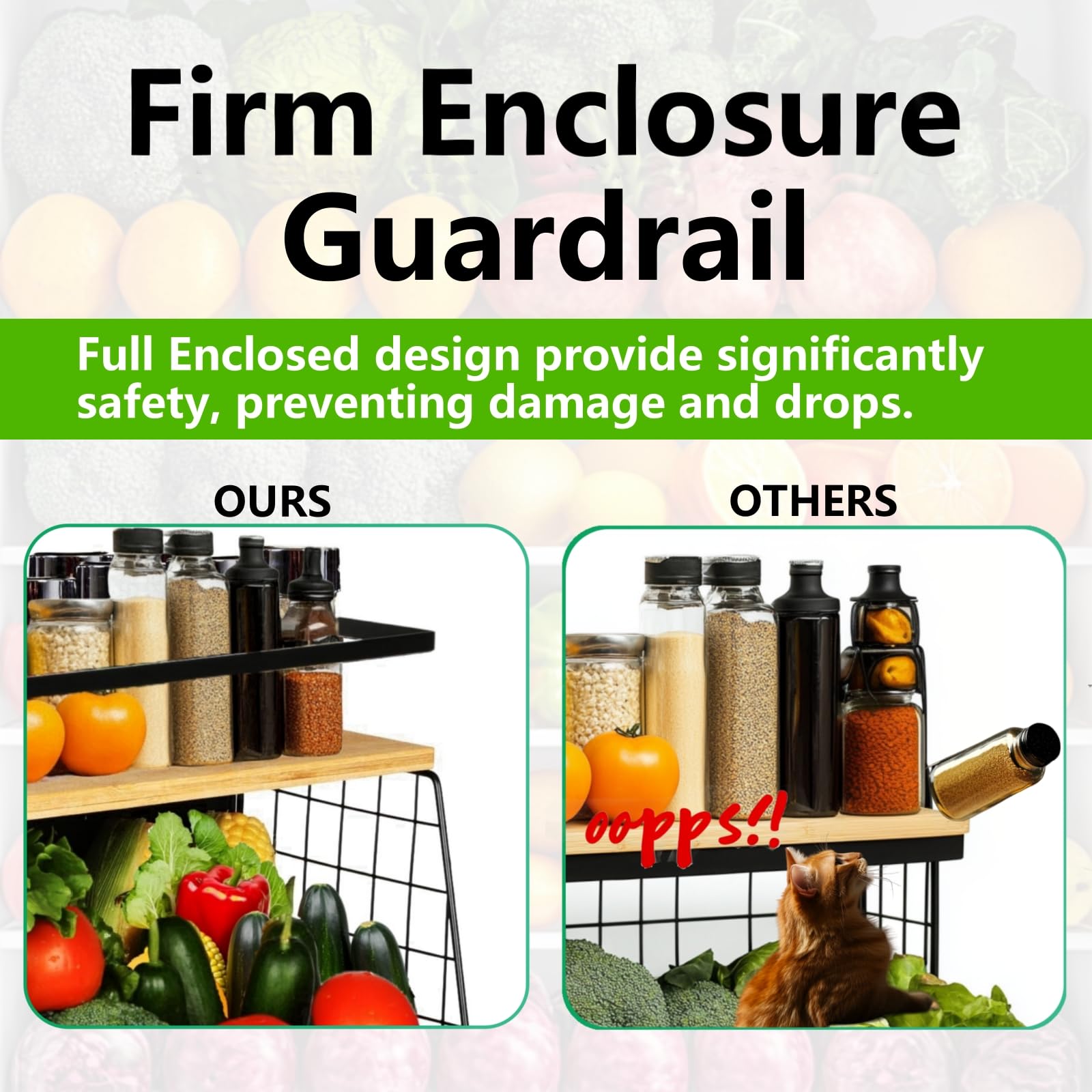 OMISHINE Magnetic Spice Rack & Fruit Basket Set – 2 Tier Metal Kitchen Storage