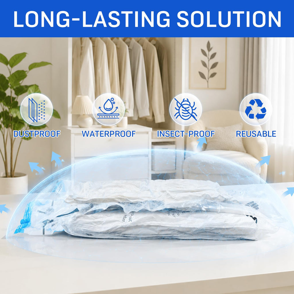 CaptainFive Vacuum Storage Bags 6-Pack 2 Jumbo + 2 Large + 2 Medium, Space Saver Sealer Vacuum Bags for Clothes, Pillows, Duvets, Bedding