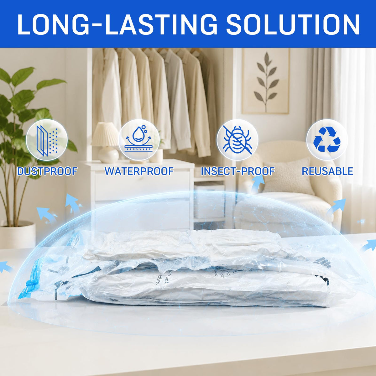 CaptainFive Vacuum Storage Bags 6-Pack 2 Jumbo + 2 Large + 2 Medium, Space Saver Sealer Vacuum Bags for Clothes, Pillows, Duvets, Bedding
