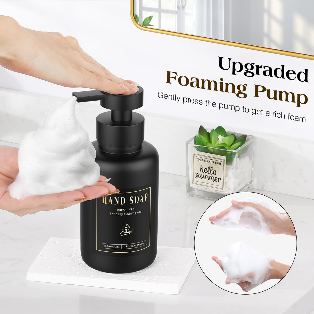Luxspire Foaming Soap Dispenser 15oz Hand Soap Bottle, Black+White, 2 Pack - image 2