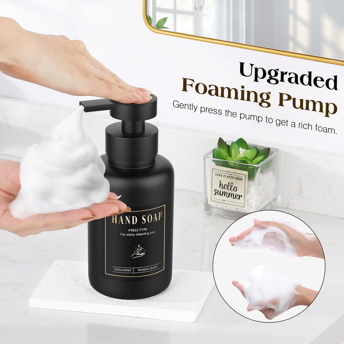 Luxspire Foaming Soap Dispenser 15oz Hand Soap Bottle, Black+White, 2 Pack - image 2