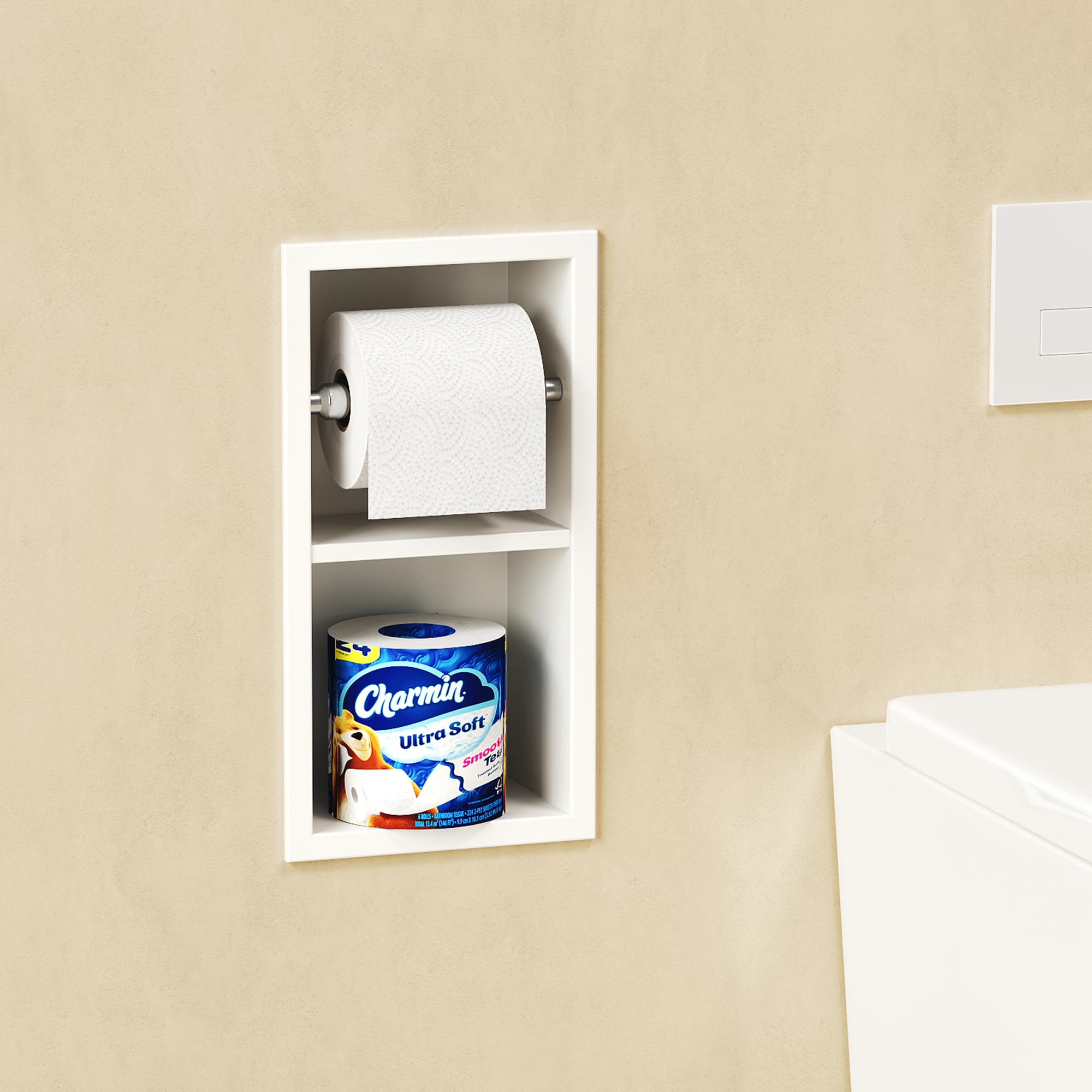 Qeke Recessed Toilet Paper Holder | 304 Stainless Steel 2-Layer Storage
