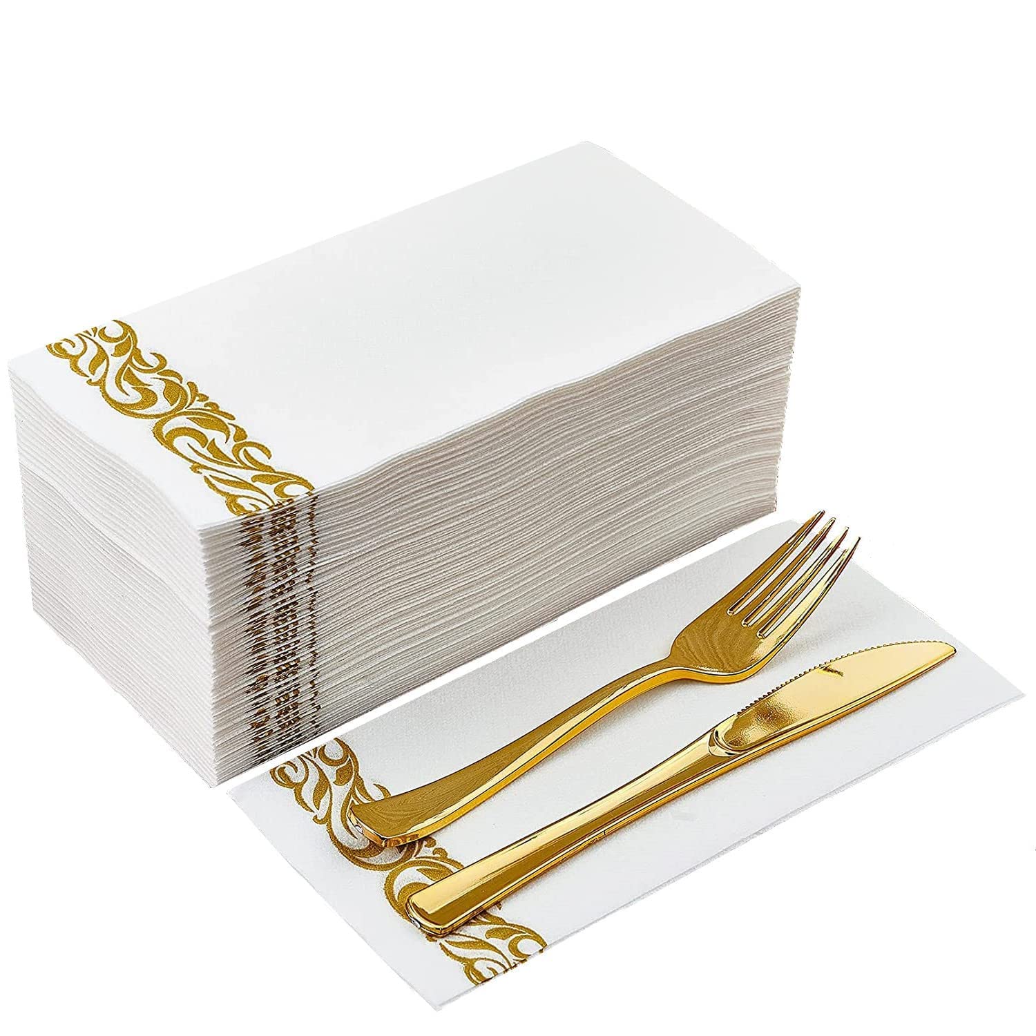 Jolof Store Linen-Feel Disposable Hand Towels - 50 Pack Gold Guest Napkins