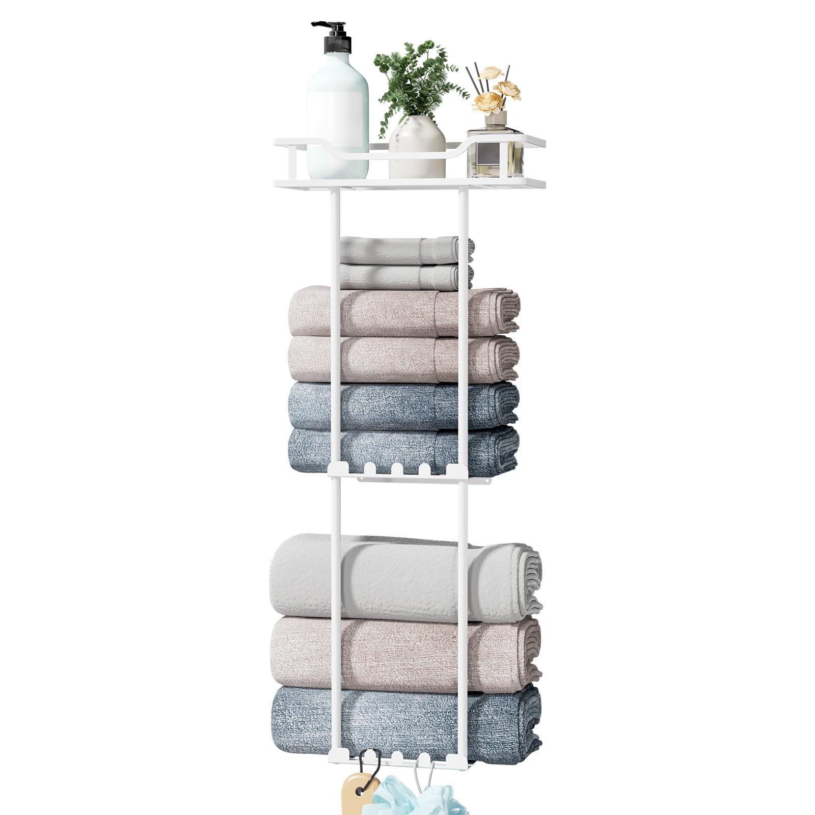 HapiRm 3-Tier Wall Mounted Towel Rack | Stainless Steel Storage with Hooks