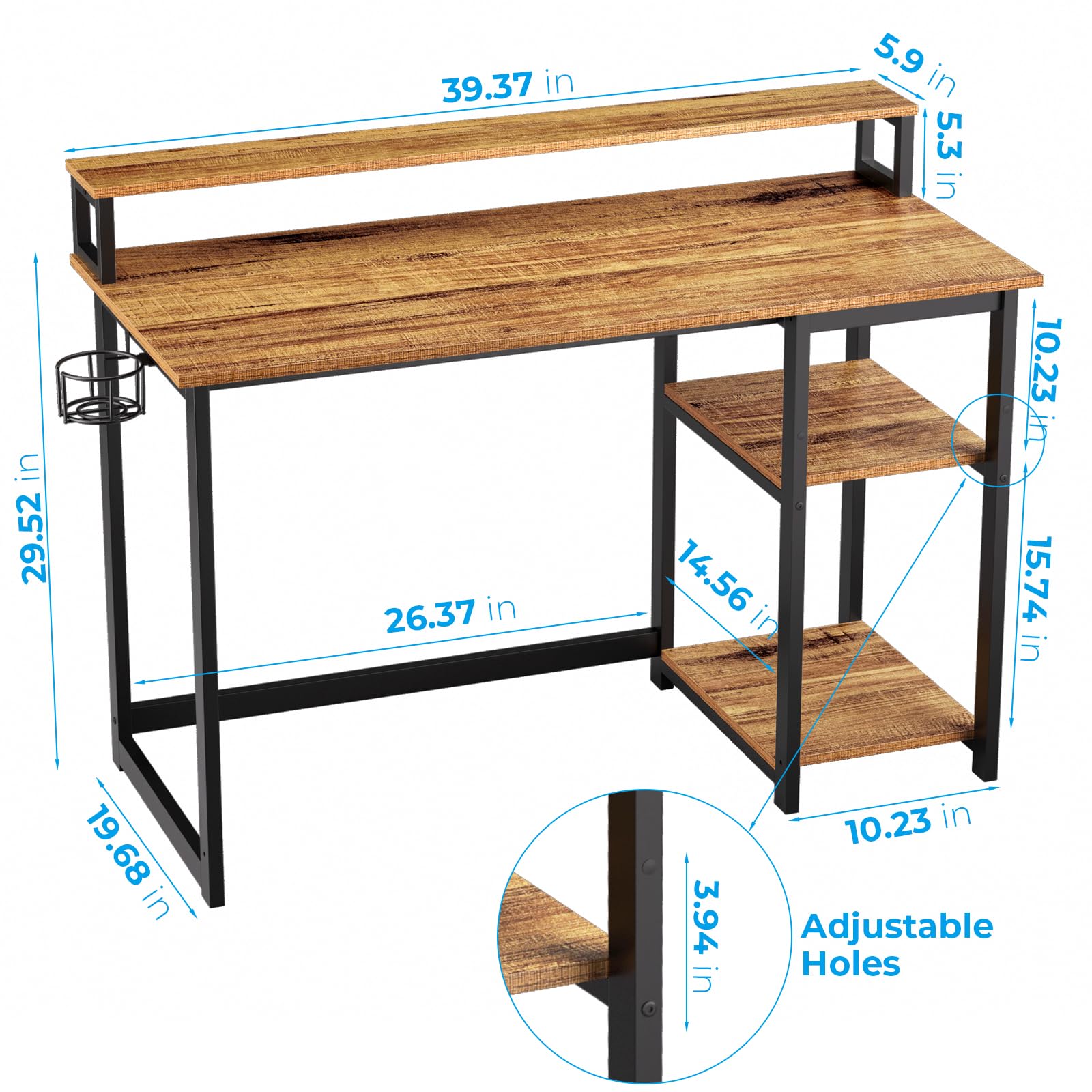 GreenForest 100cm Computer Desk with Monitor Stand & Storage Shelves