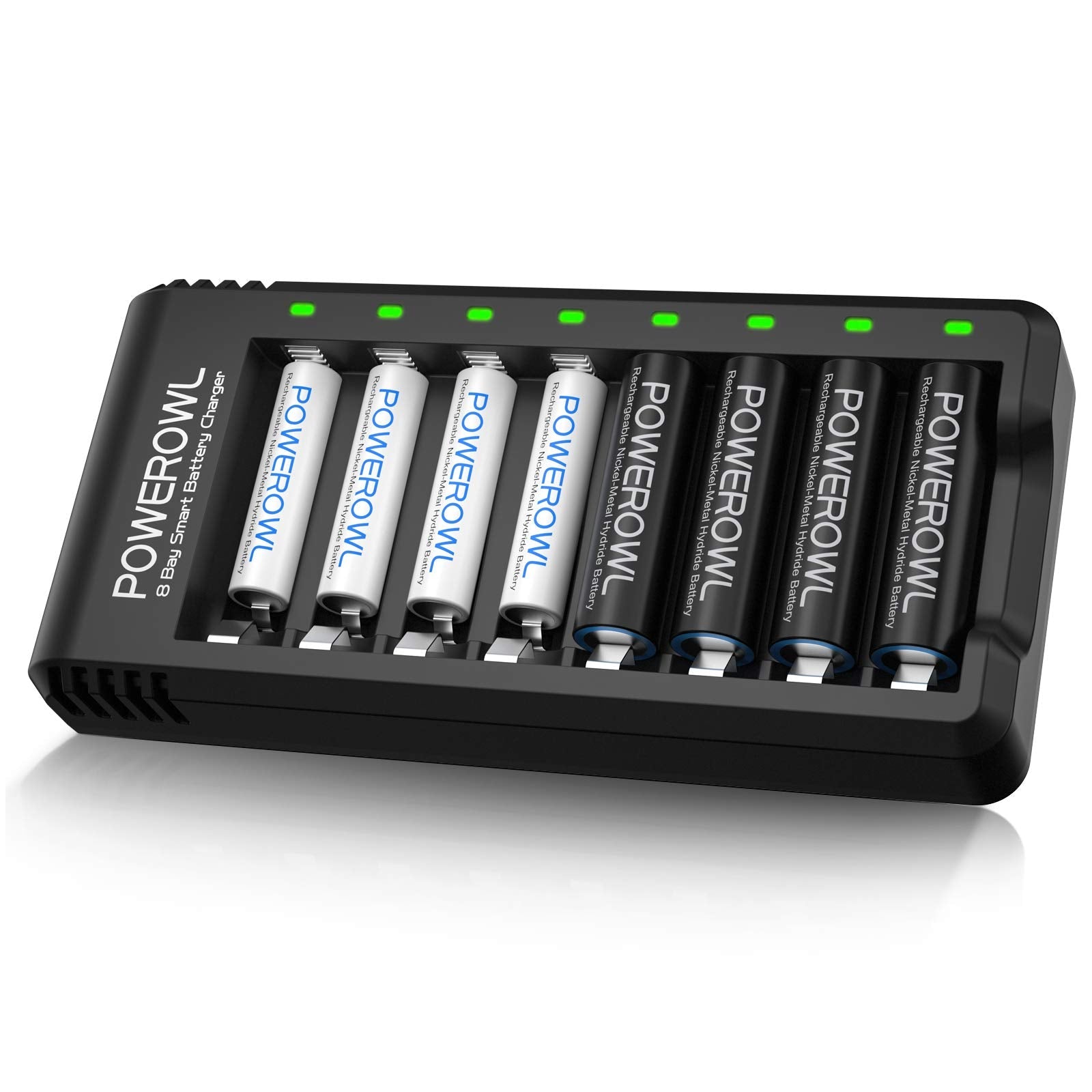 Powerowl Rechargeable AA & AAA Battery Set with 8-Slot Smart USB Charger