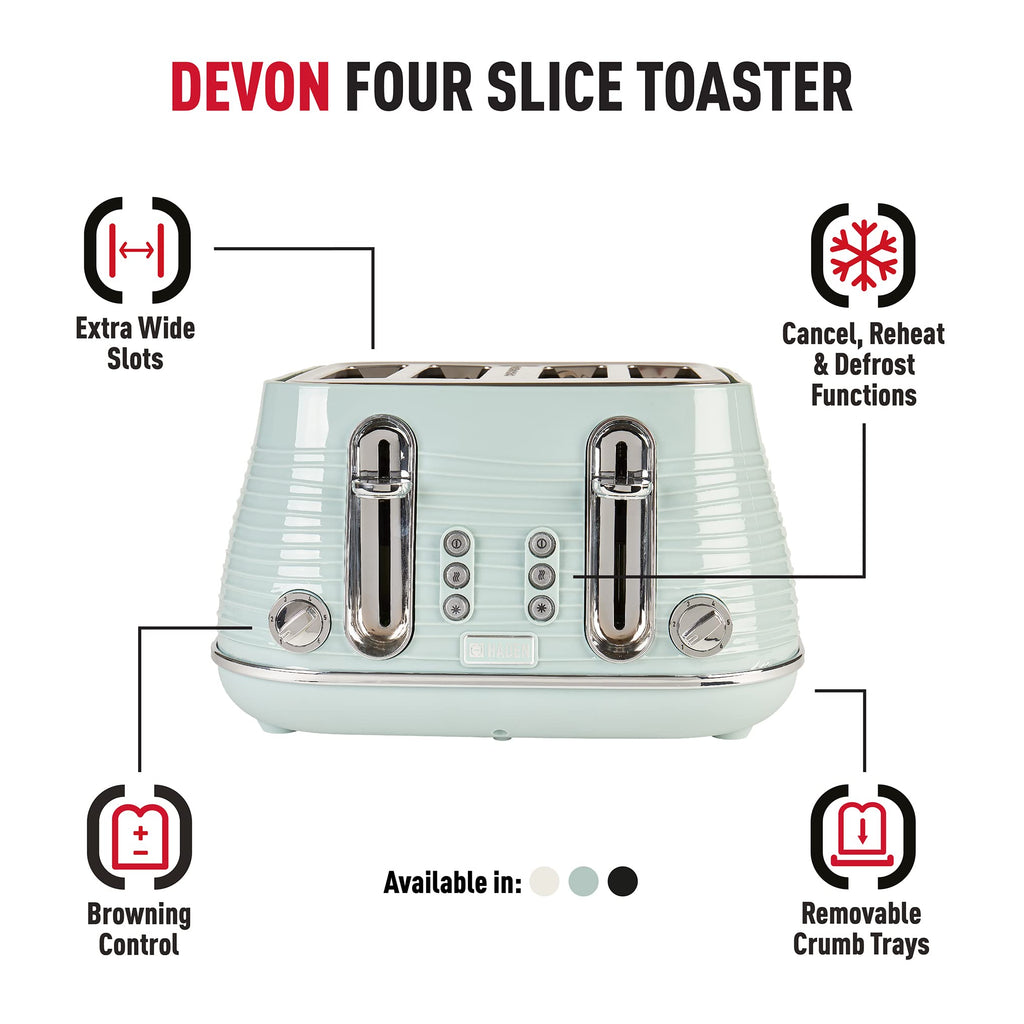 Haden Devon 4-Slice Toaster – Eucalyptus Green Retro Wide Slot