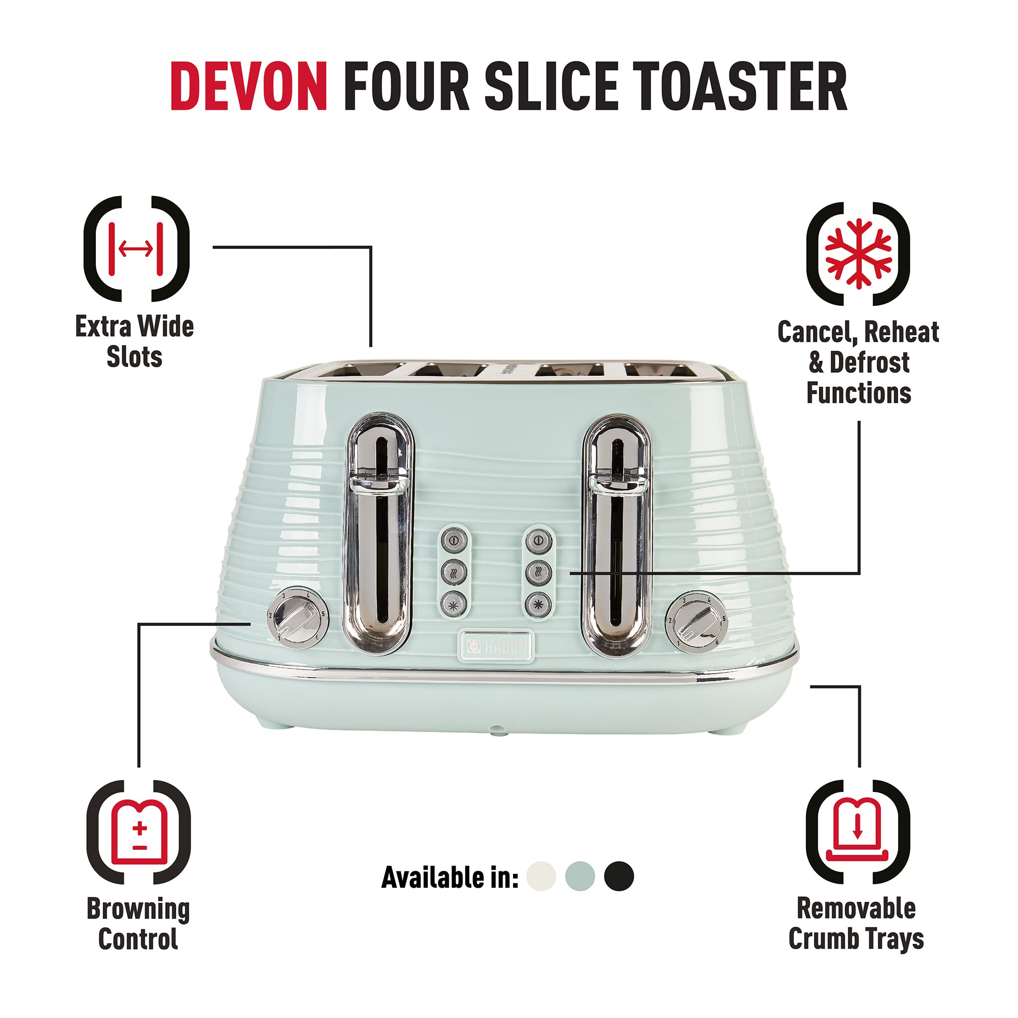 Haden Devon 4-Slice Toaster – Eucalyptus Green Retro Wide Slot
