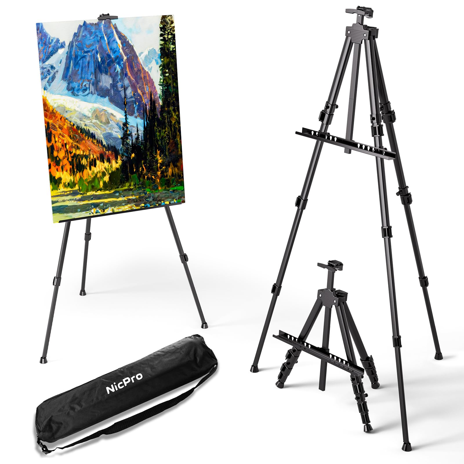 Nicpro Black Aluminum Art Easel – Adjustable 17-66" Portable Tripod Stand