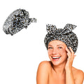 Flomiara Waterproof Reusable Shower Cap – White Leopard Print for Long Hair