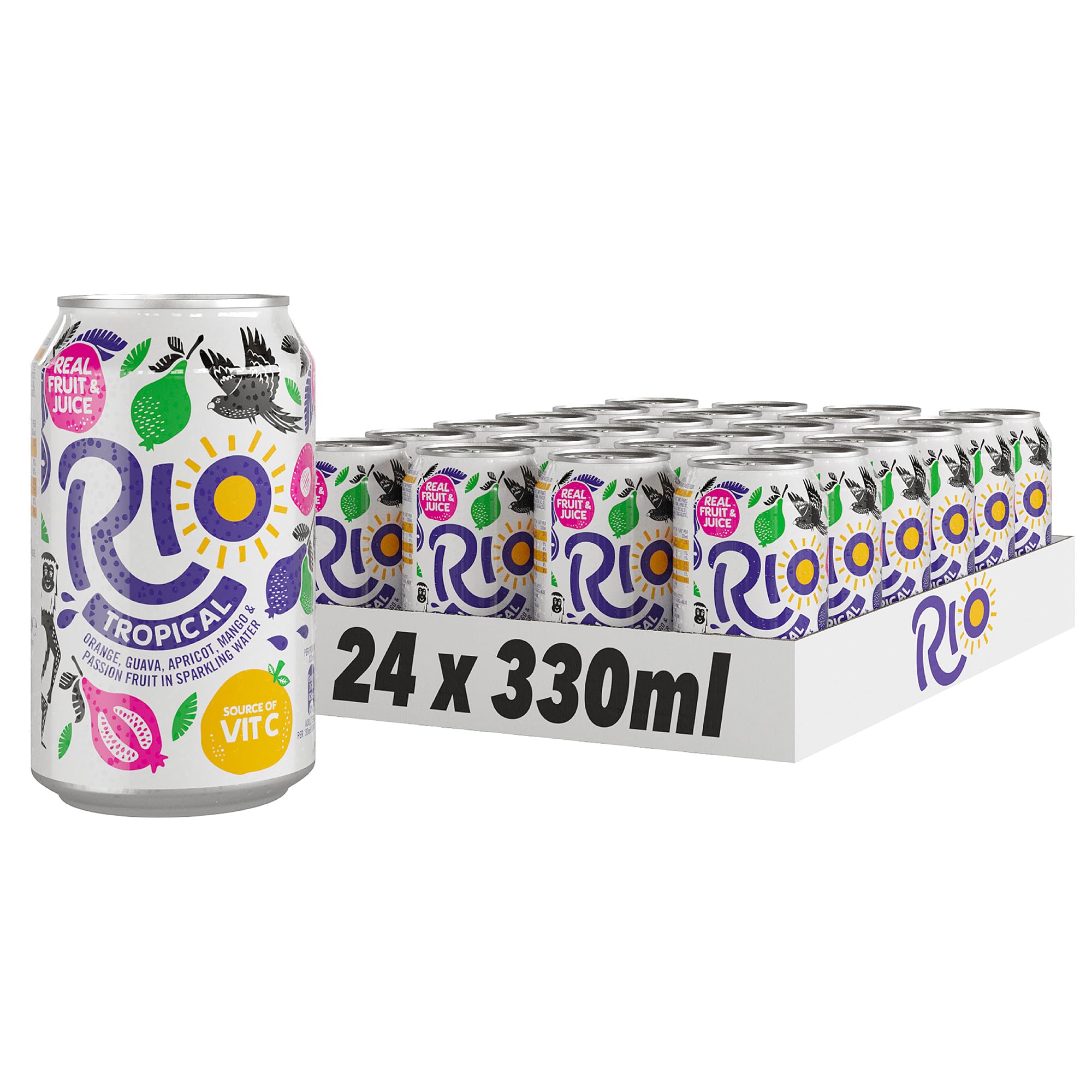 Rio Tropical Fizzy Soft Drink – 24 Pack Cans with Real Fruit Juice
