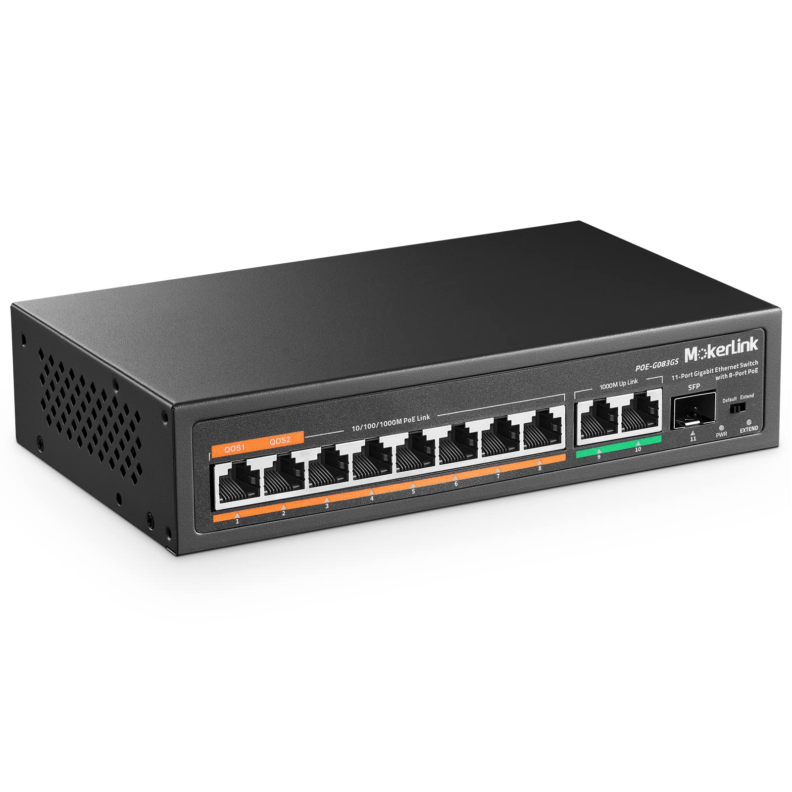MokerLink 11 Port Gigabit PoE Switch | 8 PoE+ & 1 SFP | 120W Fanless Metal