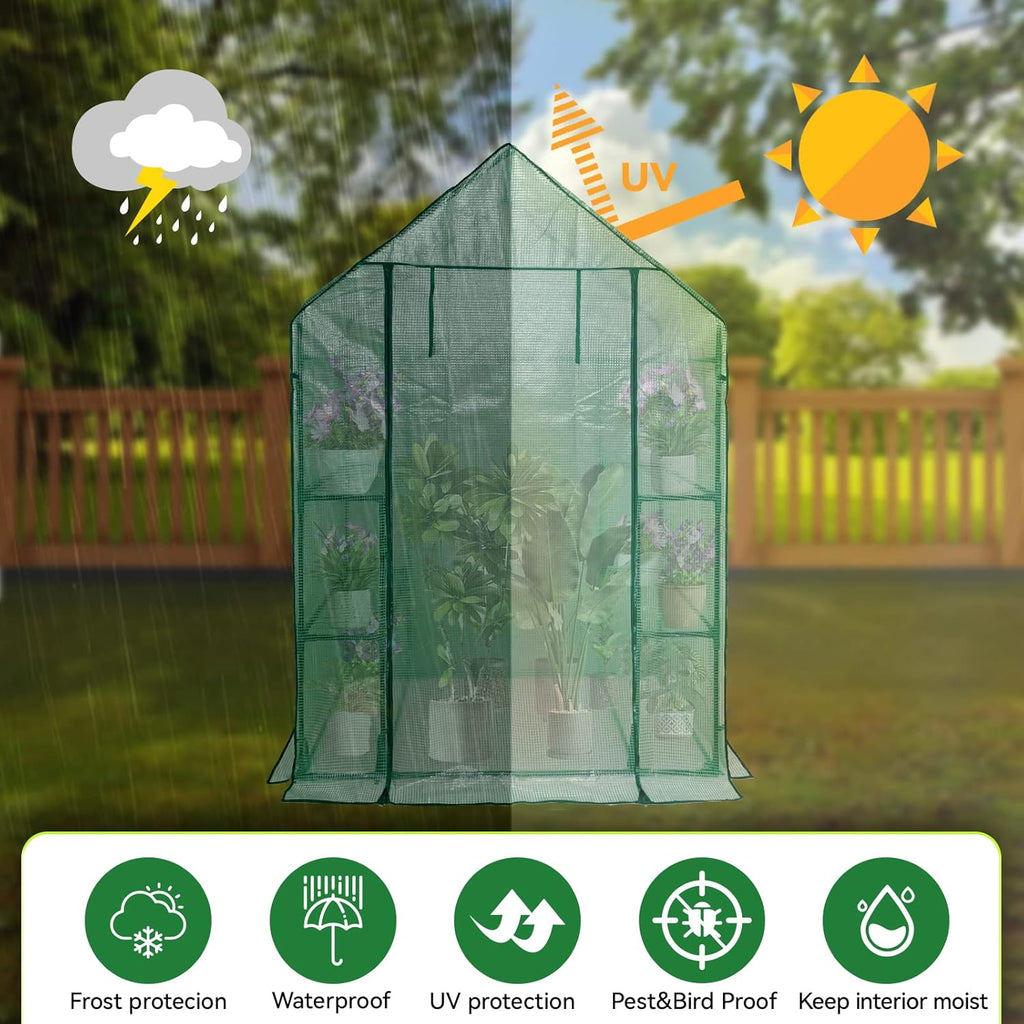 Grandhom Walk-In Greenhouse - 3-Tier 6 Shelves PE Cover 143x73x195cm