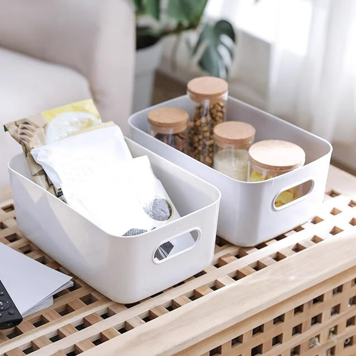 GAOHAN 12 Pcs Plastic Storage Boxes with Handles, 3 Colours Storage Basket - image 5
