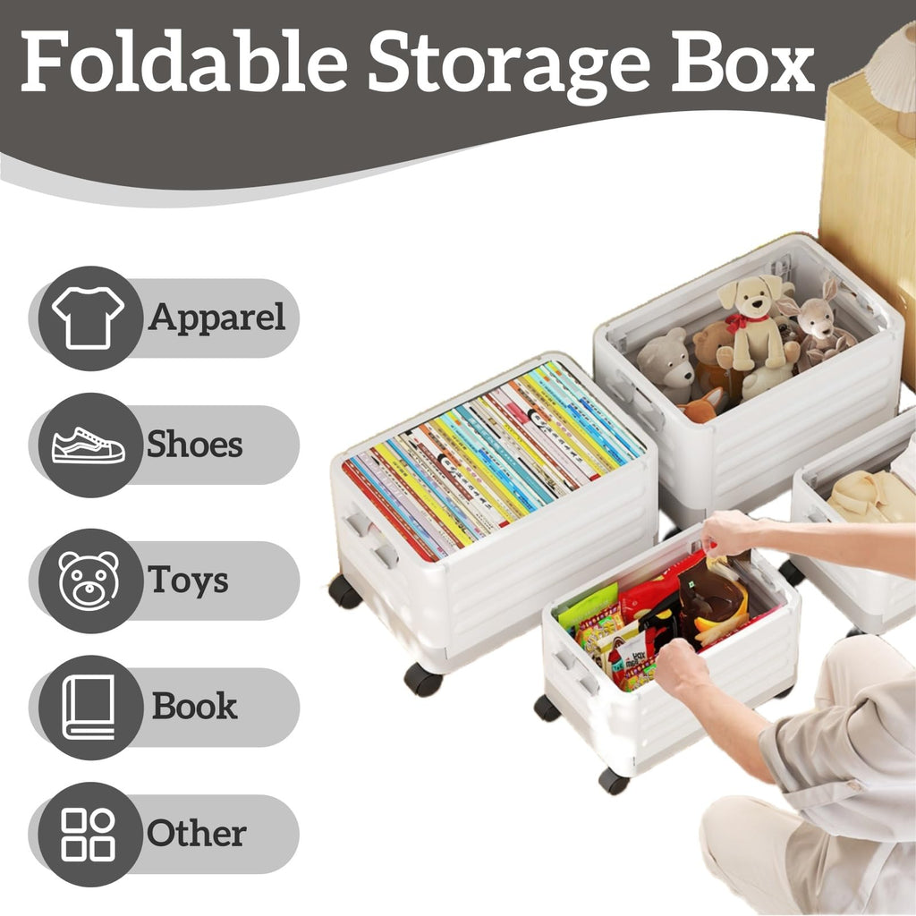 40L Foldable Storage Box with Wheels Heavy Duty Storage Trunk Organiser with Lid 360° Rotating Wheels & Fixed Handle - image 2