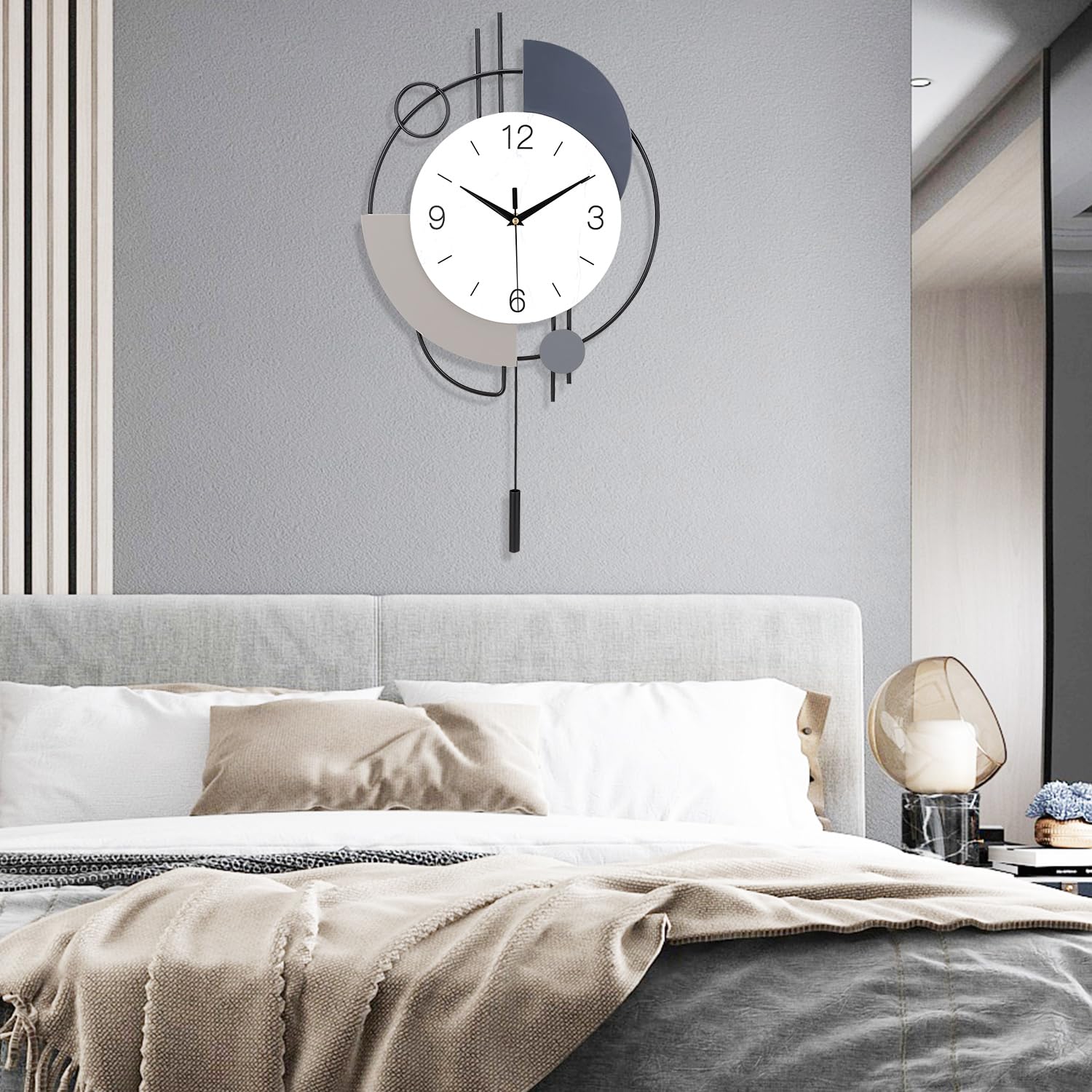 SIN&MI Modern Silent Wall Clock – Large Decorative Pendulum Clock, 16x26.5"