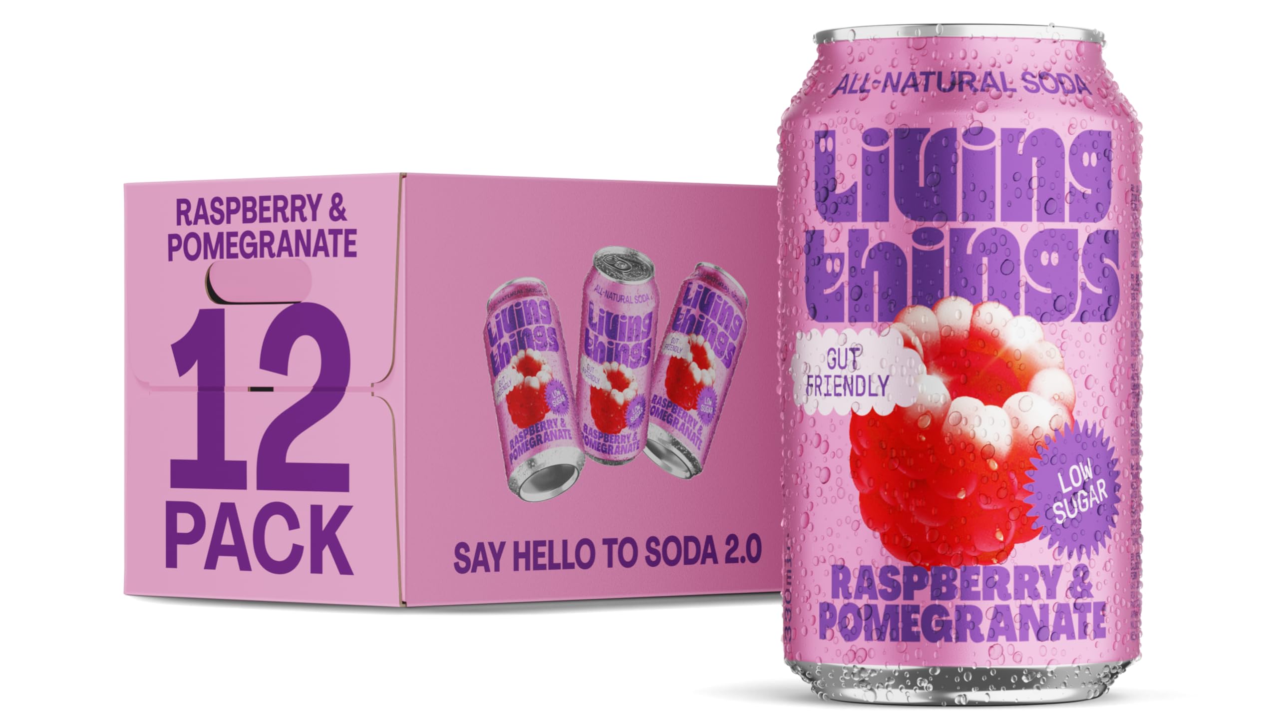 Living Things Prebiotic Soda – Raspberry & Pomegranate – 12 x 330ml