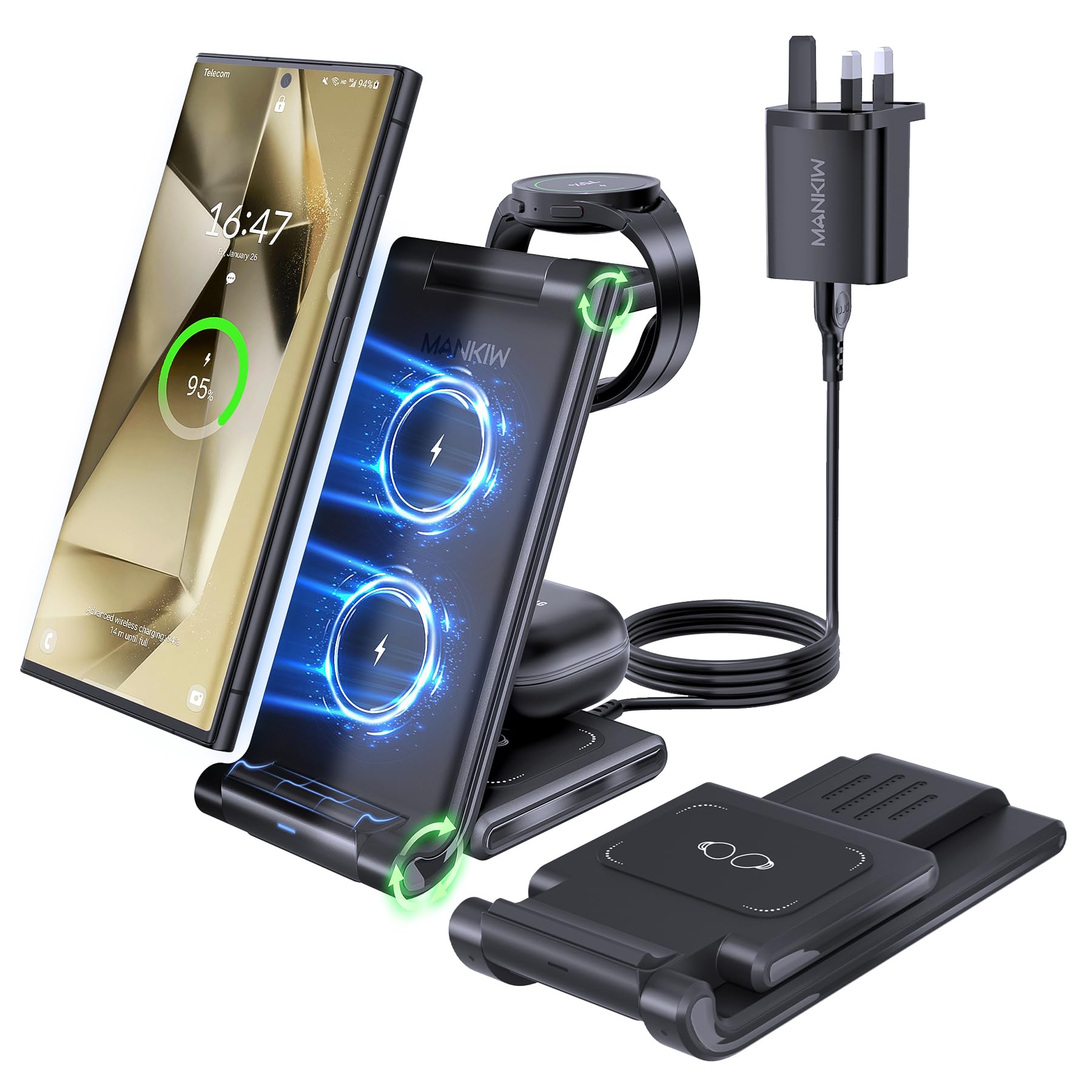 MANKIW 3-in-1 Wireless Charging Station for Samsung Galaxy S25/S24/S23
