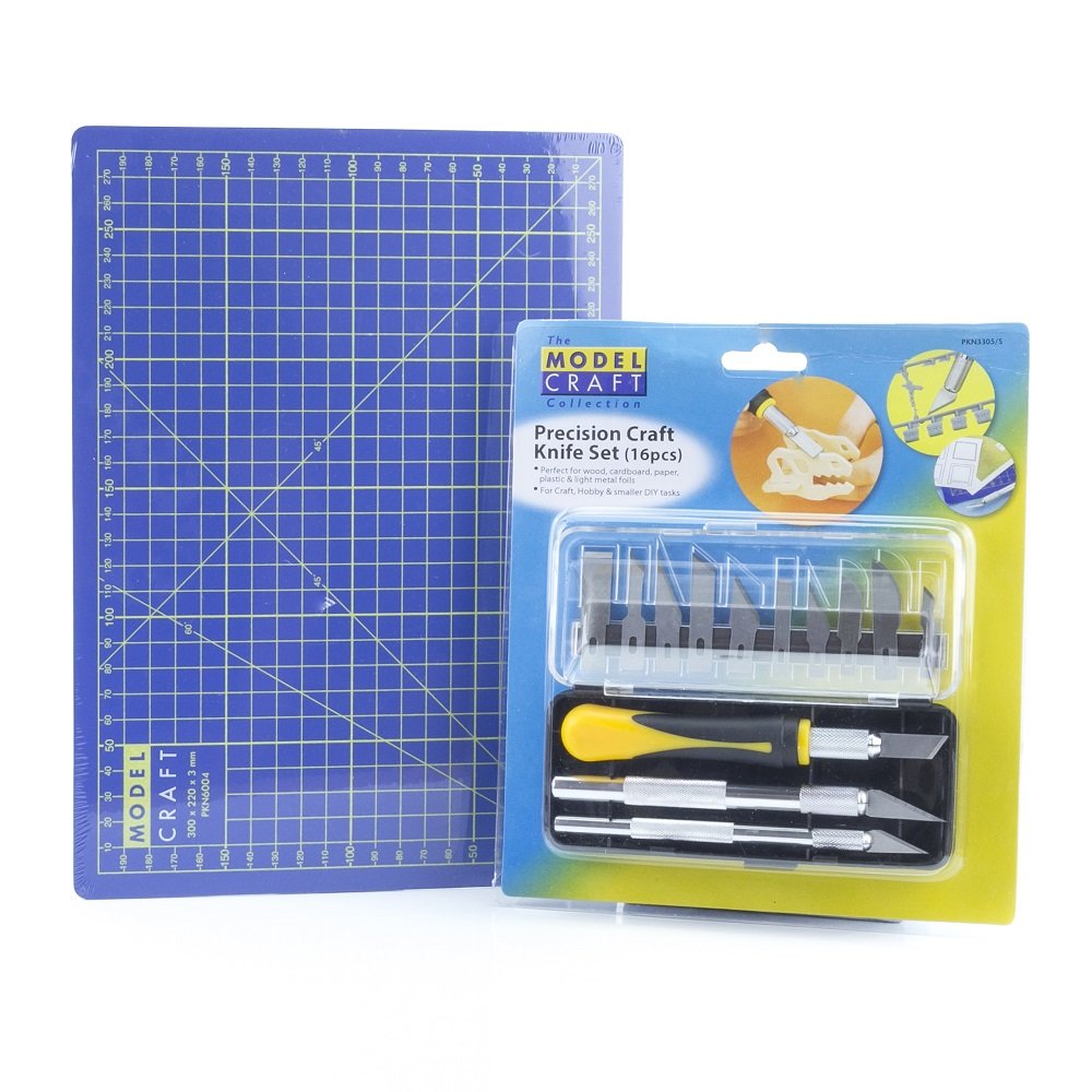 Modelcraft Precision Knife Set and A4 Cutting Mat - 16-Piece Craft Kit
