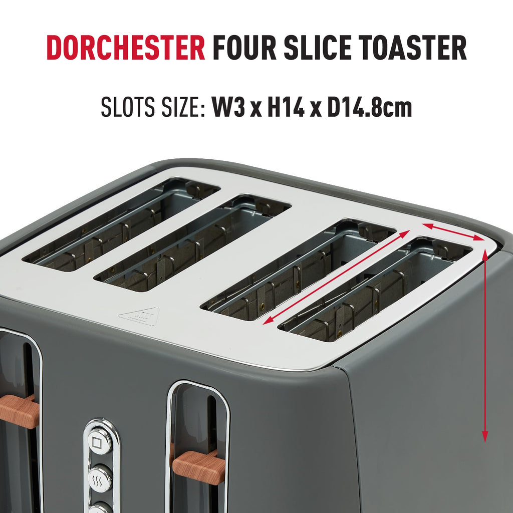 Haden Dorchester 4-Slice Toaster | Grey Digital Toaster with Wood Finish