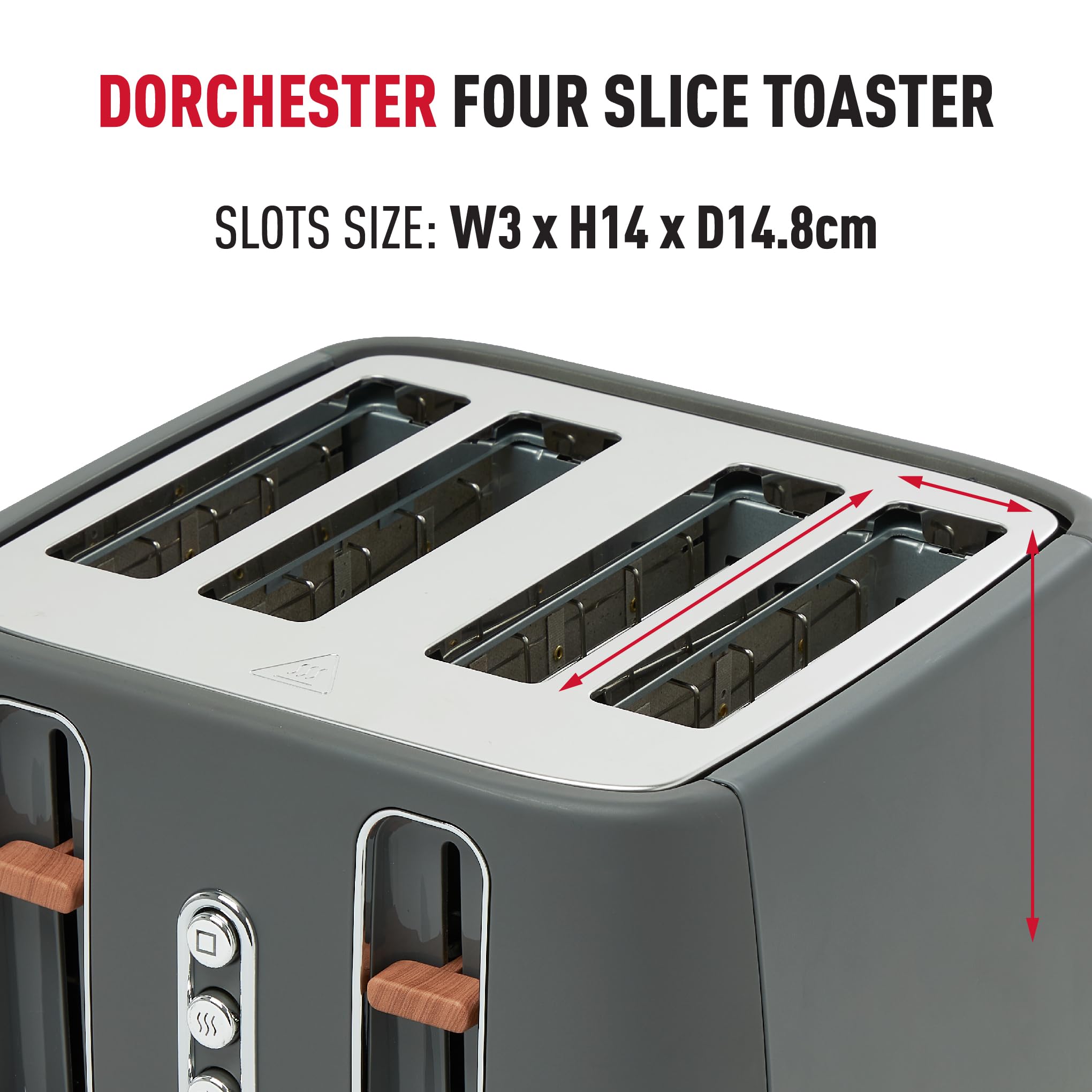 Haden Dorchester 4-Slice Toaster | Grey Digital Toaster with Wood Finish