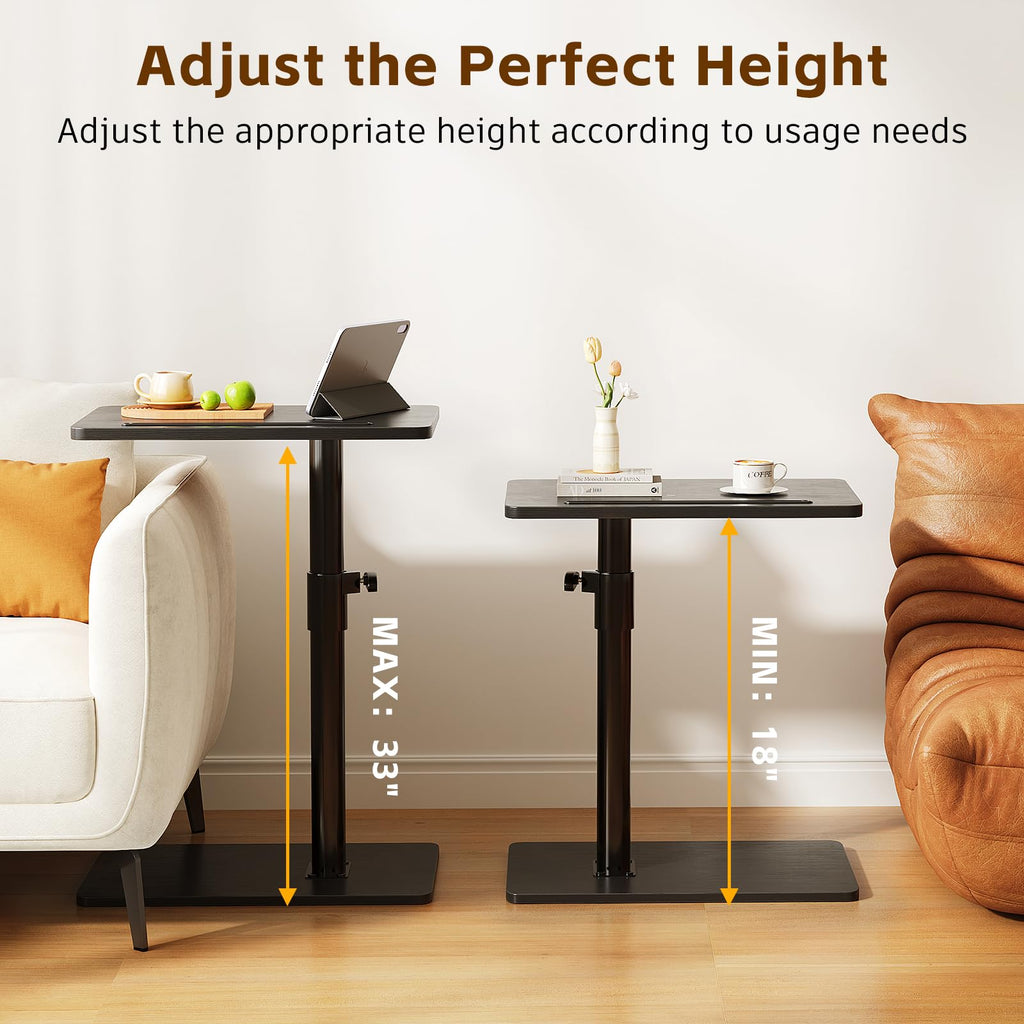 CAIYUN C Shaped Side Table, Height Adjustable Swivel 360° Rotating, Black End Table Set of 2 for Small Spaces - image 4